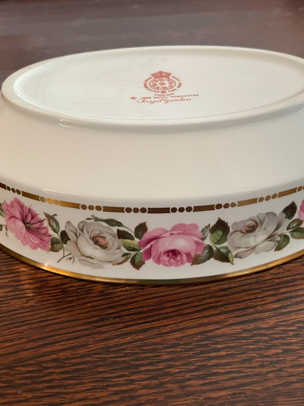 Royal Worcester royal garden Oval Serving Bowl 9" long in Mint.  Dot and dash. - Picture 6 of 9
